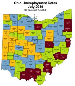 ohio unemployment map county rates data project collection manufacturers association